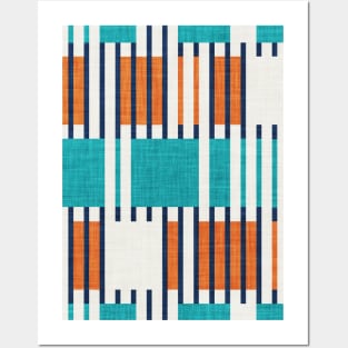 Bold minimalist retro stripes // midnight blue orange and peacock blue geometric grid Posters and Art